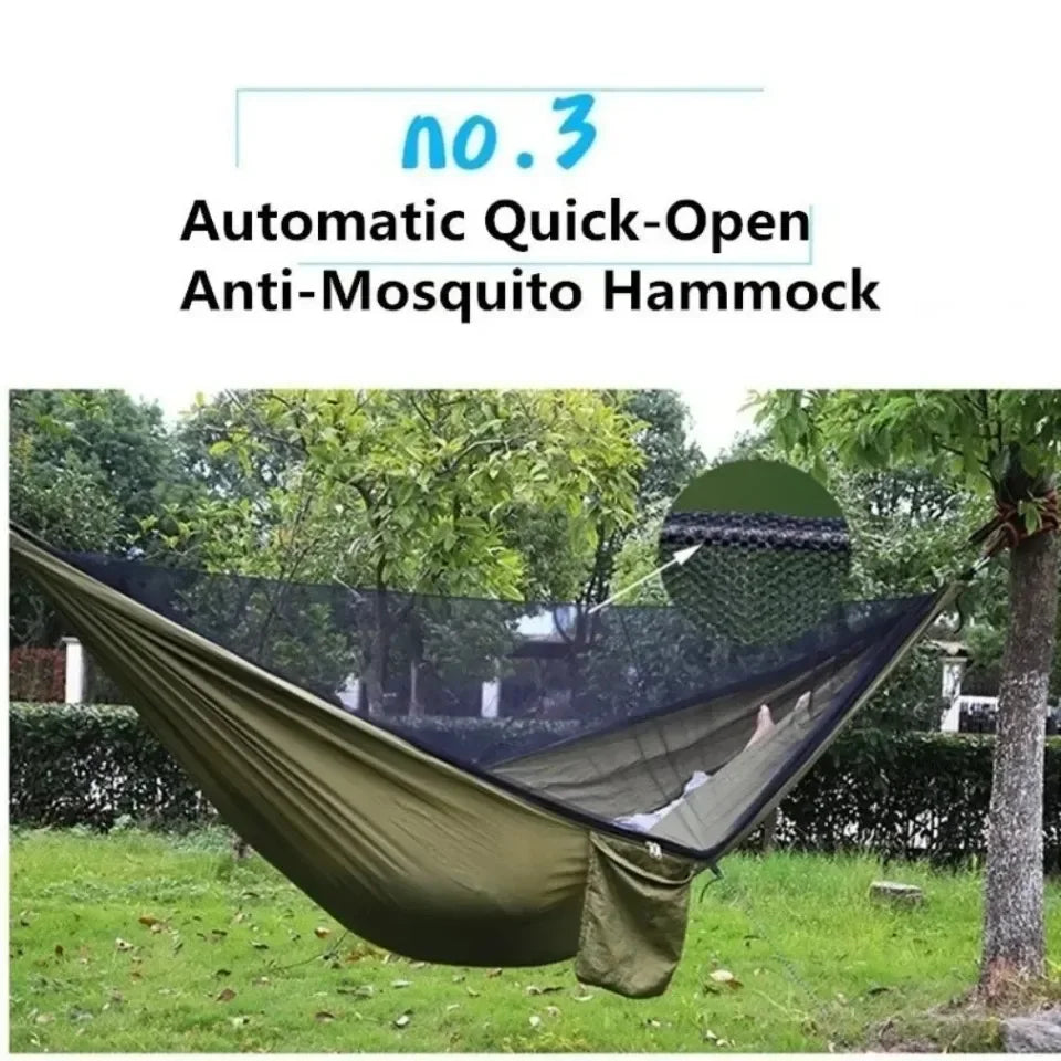 "Lightweight Hammock with Mosquito Net - High Strength Parachute Fabric, 250x120cm"