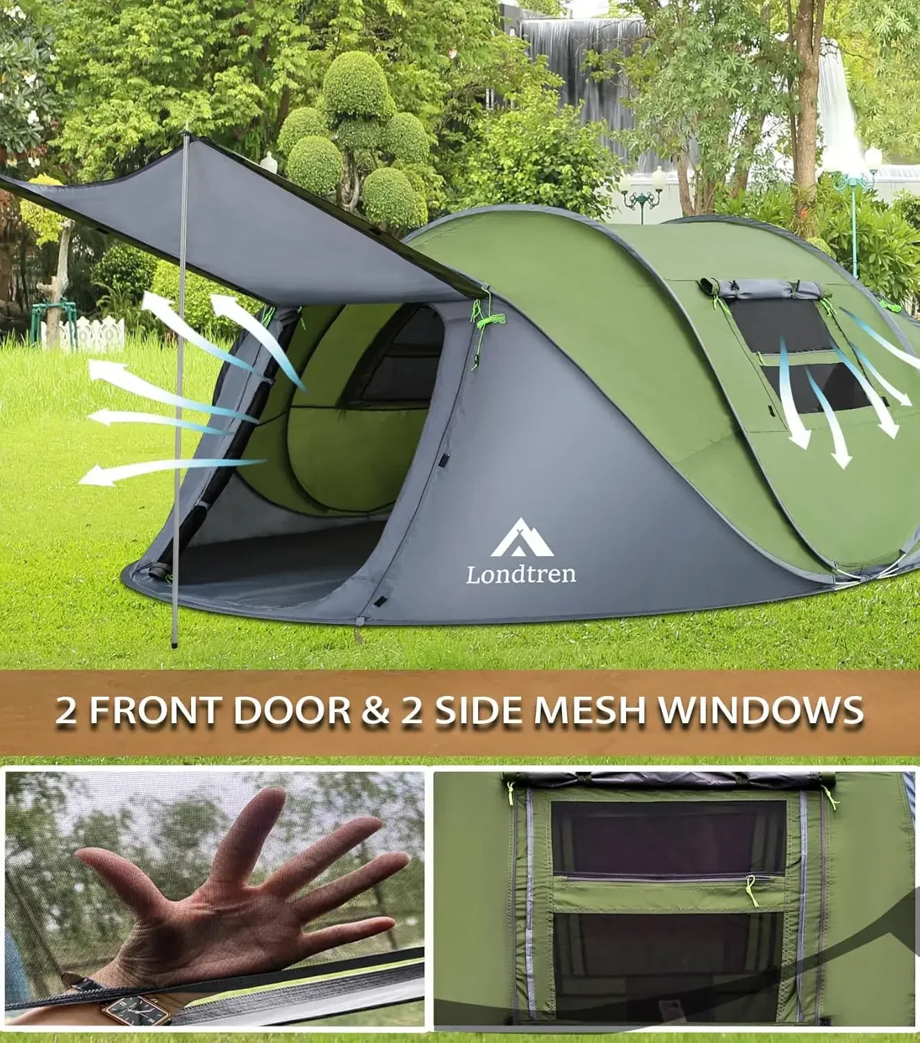 4 Person Easy Pop Up Tent Waterproof Automatic Setup 2 Doors-Instant Family Tents for Camping Hiking & Traveling