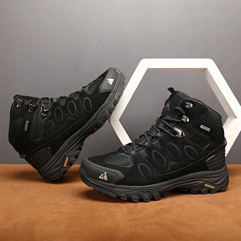 "HIKEUP Men's High-Top Hiking Boots - Winter, Non-Slip, Warm Suede Outdoor Shoes"