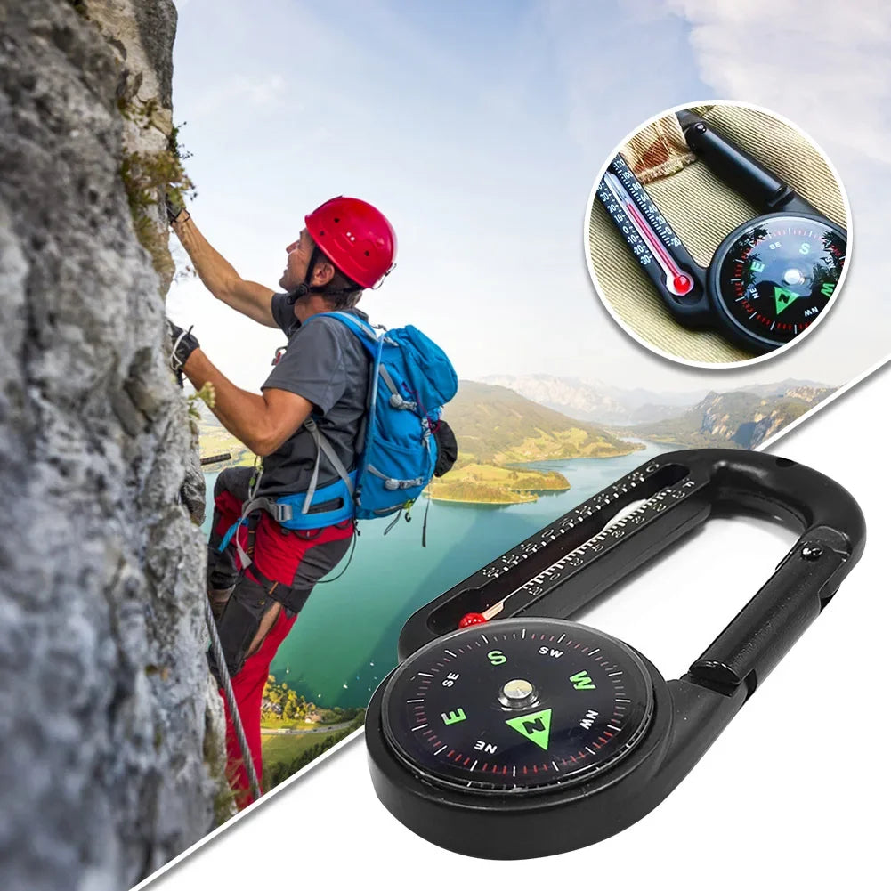 Portable Compass and Thermometer Carabiner Tool