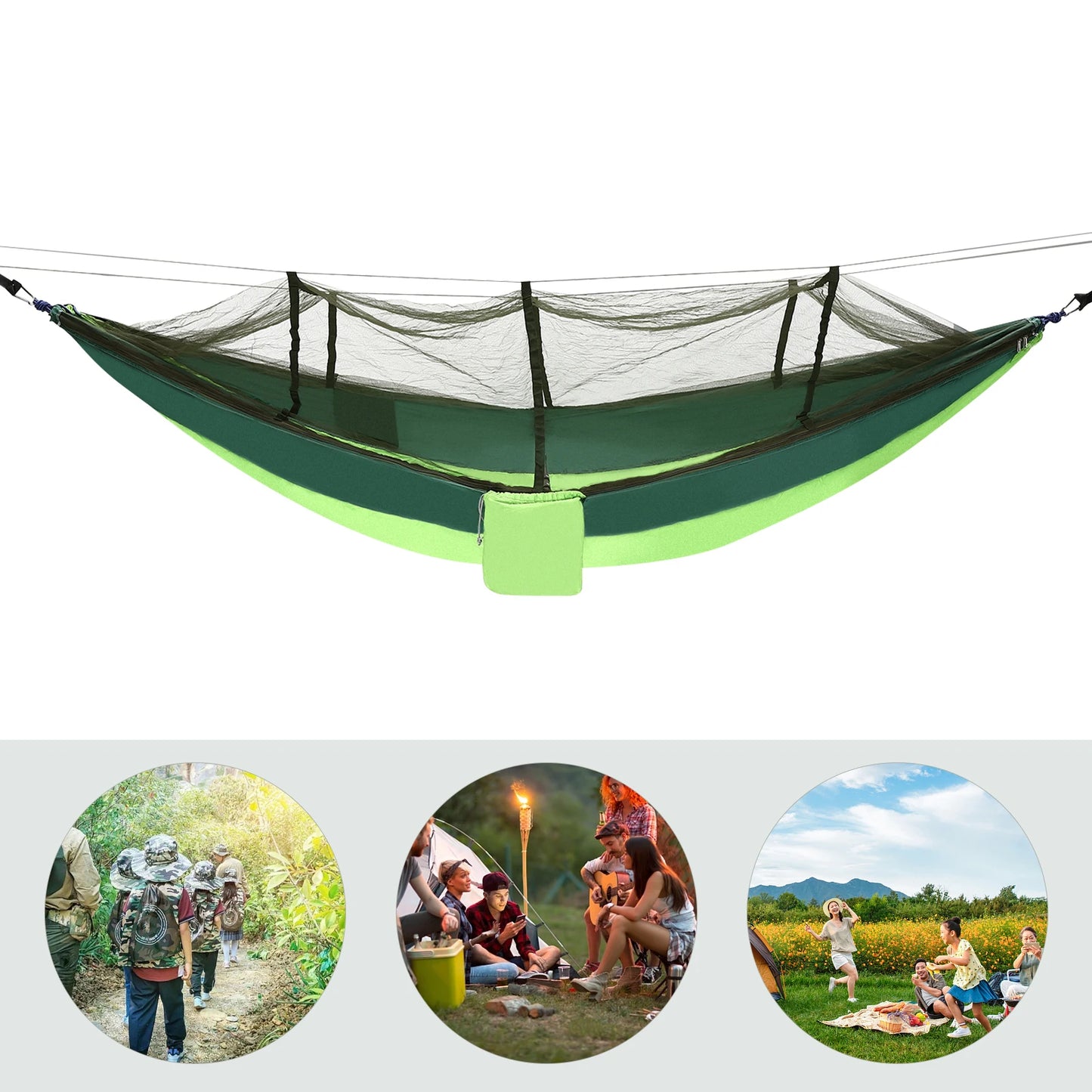 "Foldable Outdoor Hammock with Mosquito Net and Tree Straps for Camping and Travel"