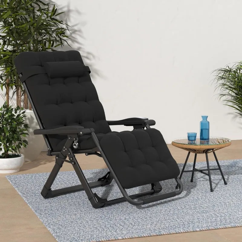 Zero Gravity Folding Recliner – Removable Cushion, Upgraded Lock & Cup Holder for Indoor/Outdoor Relaxation