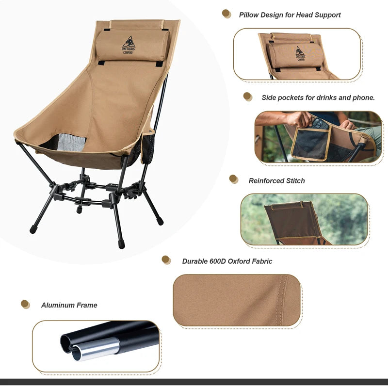🪑 ONETIGRIS PORTABLE HIGH-BACK CAMPING CHAIR 🌲