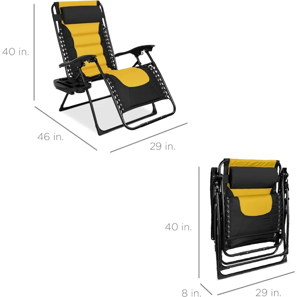 "XL Oversized Zero Gravity Outdoor Recliner with Headrest & Cup Holder"