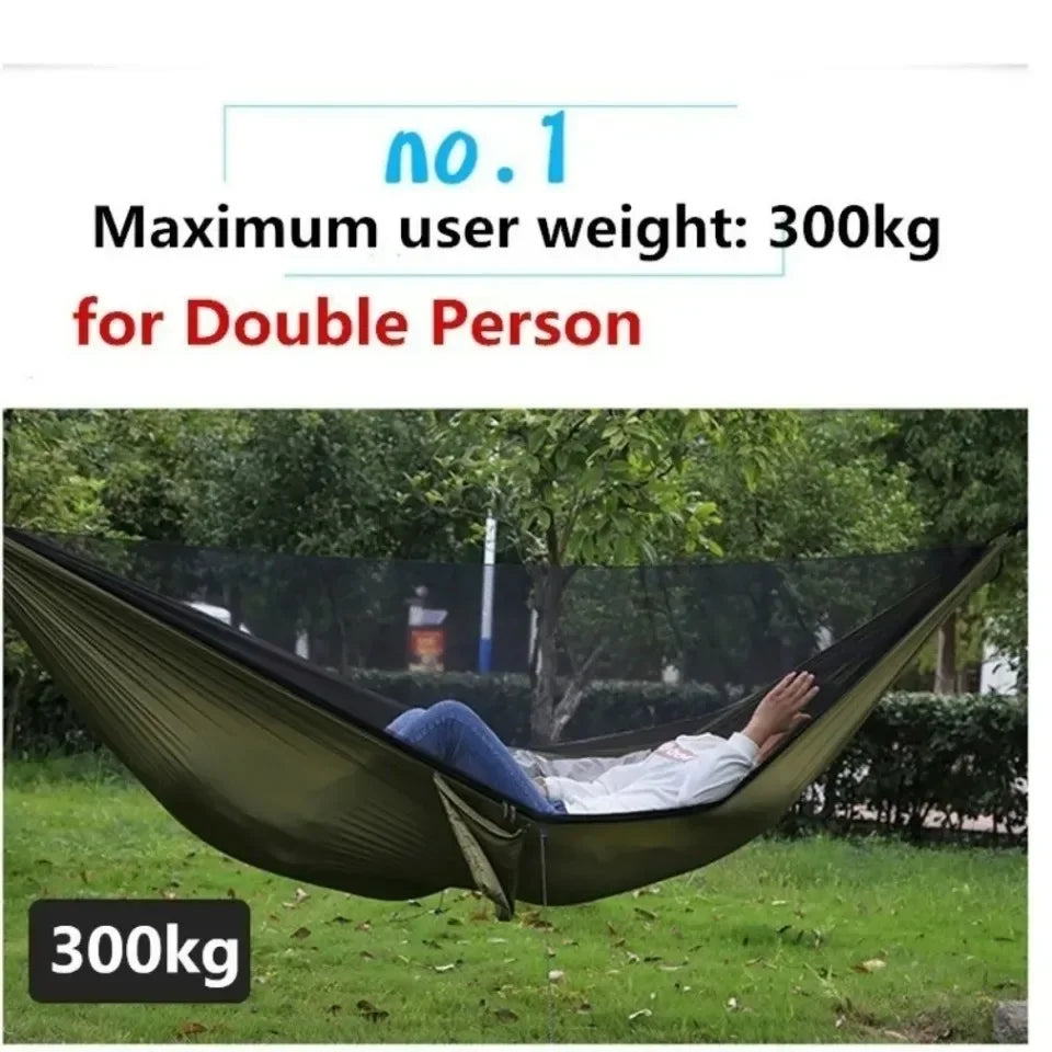 "Lightweight Hammock with Mosquito Net - High Strength Parachute Fabric, 250x120cm"