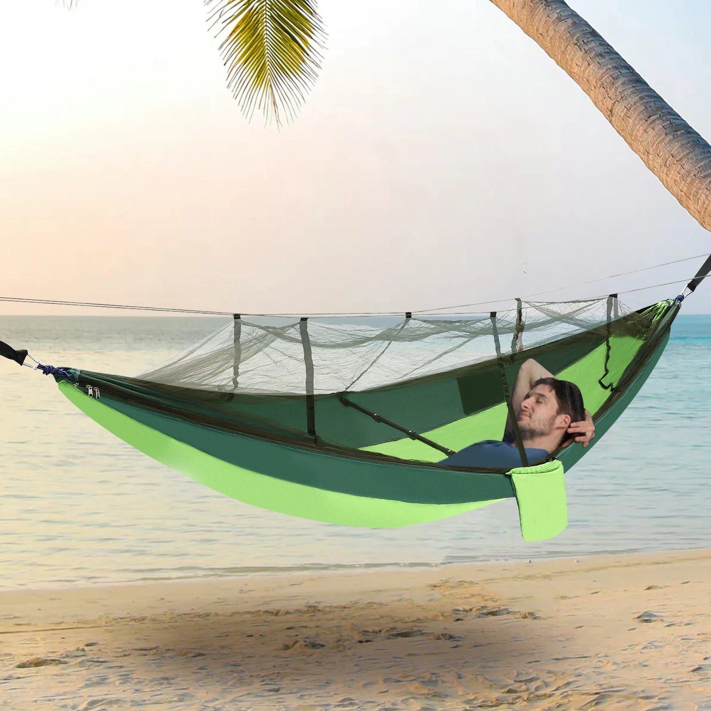 "Foldable Outdoor Hammock with Mosquito Net and Tree Straps for Camping and Travel"