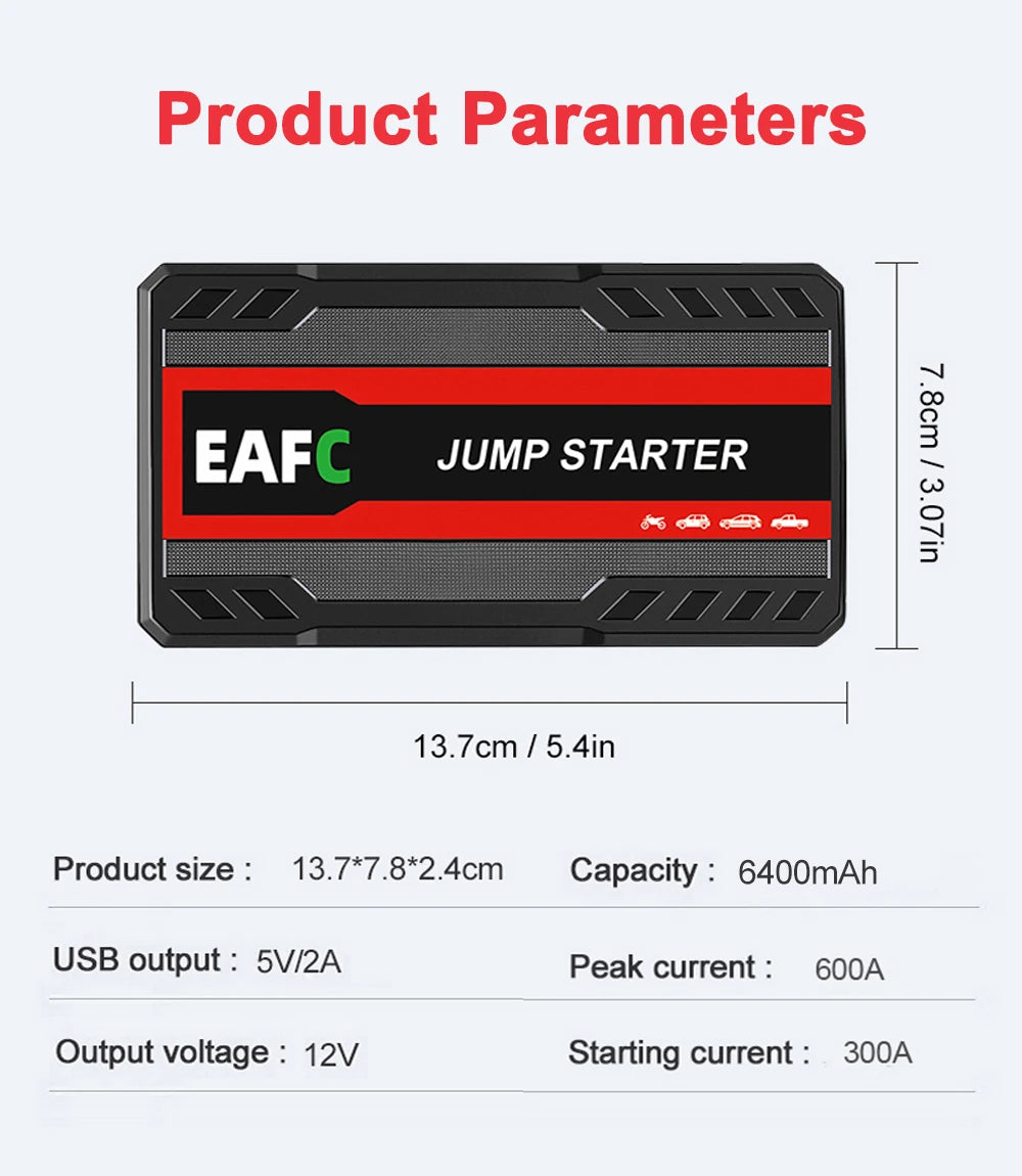 Car Jump Starter Battery Power Bank 600A Portable Emergency Starter Booster 12V Auto Starting Device for Petrol Vehicle Start