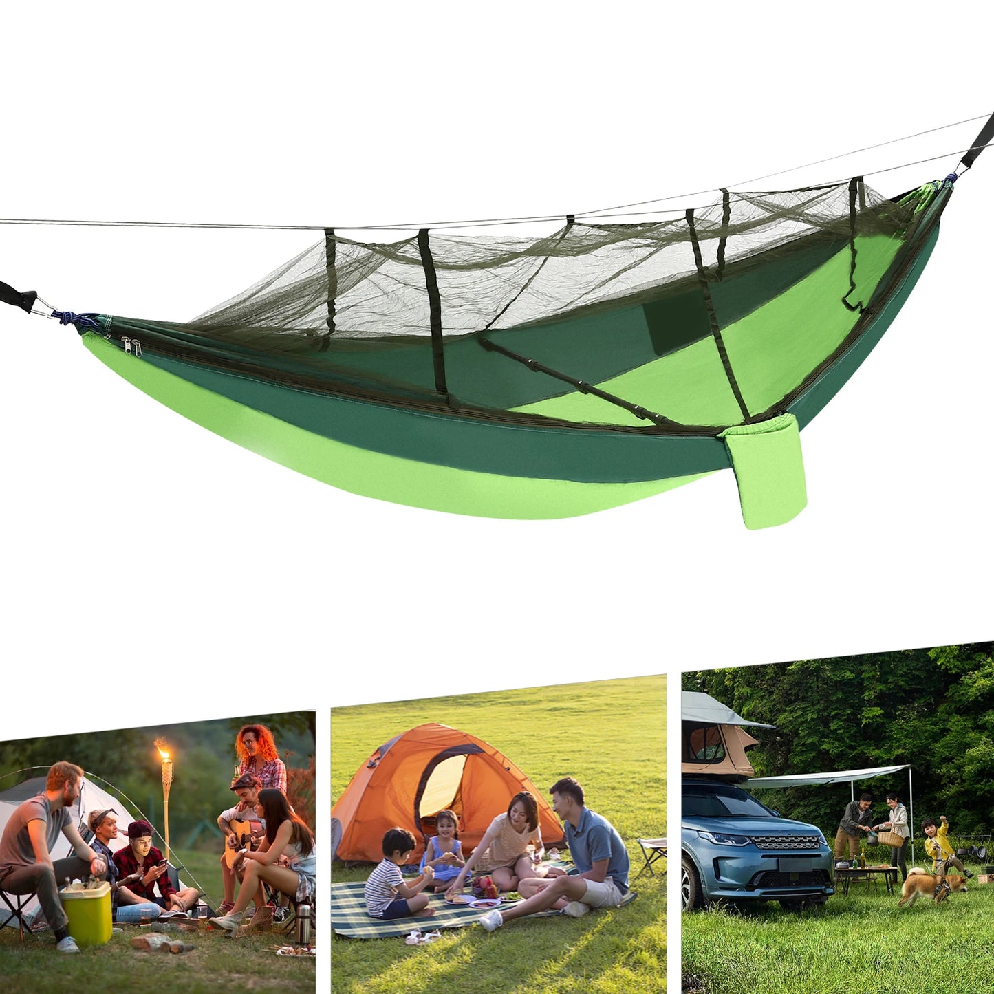 "Foldable Outdoor Hammock with Mosquito Net and Tree Straps for Camping and Travel"