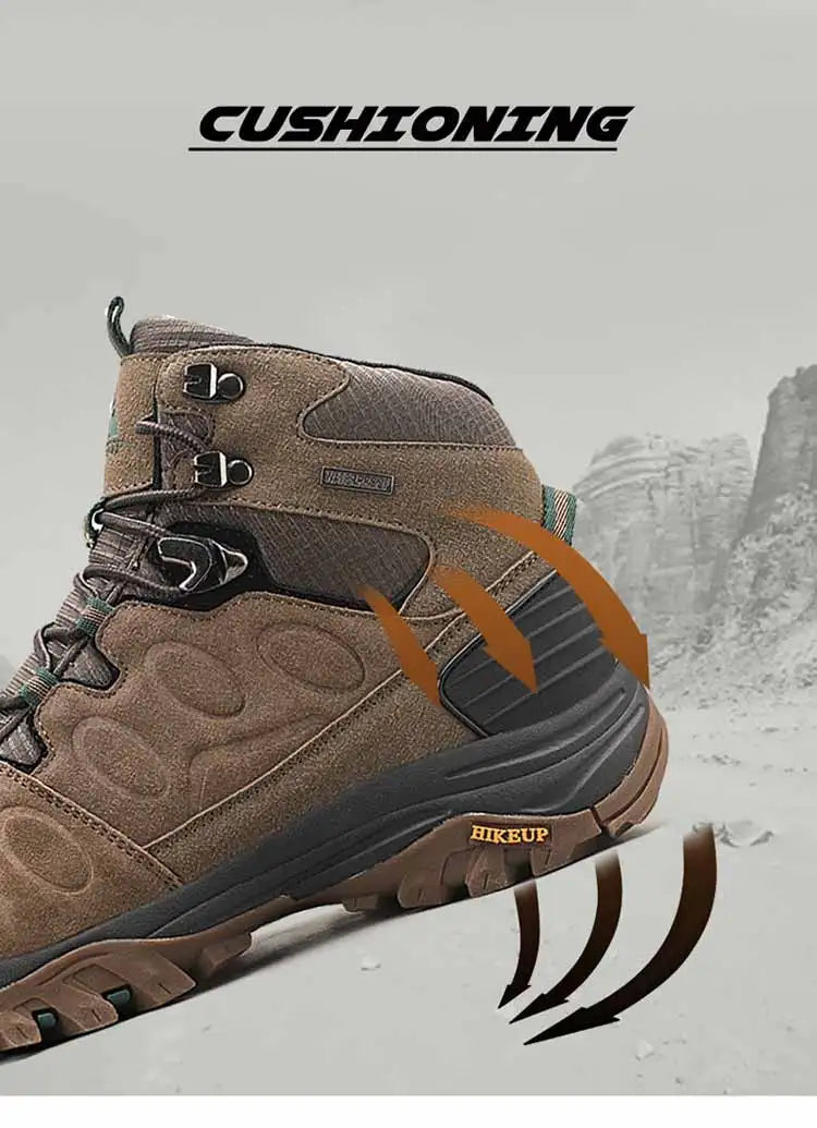 "HIKEUP Men's High-Top Hiking Boots - Winter, Non-Slip, Warm Suede Outdoor Shoes"