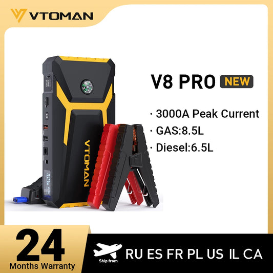 ⚡ VTOMAN 12V JUMP STARTER POWER BANK 🚗🔋 15000mAh Booster & Charger – For 8.5L Gas / 6.5L Diesel Engines, Portable Emergency Power!