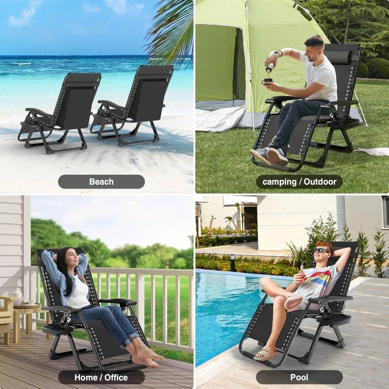 "Zero Gravity Chair with Fan & Cup Holder - Reclining Camping Lounge Chair with Upgraded Lock for Indoor & Outdoor Use"