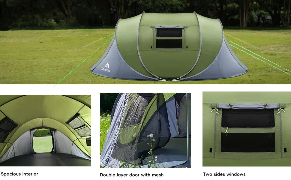 4 Person Easy Pop Up Tent Waterproof Automatic Setup 2 Doors-Instant Family Tents for Camping Hiking & Traveling