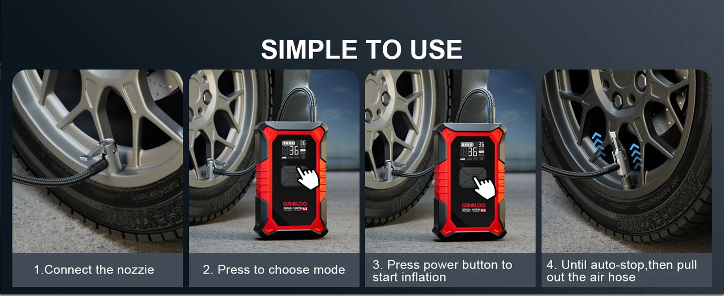 🚗⚡ GOOLOO A3 JUMP STARTER WITH AIR COMPRESSOR 🛞🔋 3000A POWER + 150PSI AUTO-INFLATE