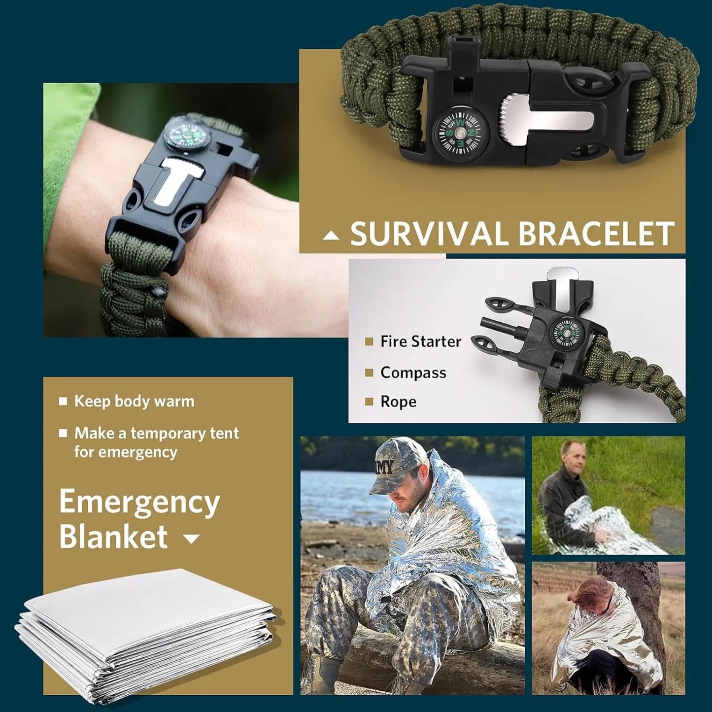 🧭 13-in-1 Survival Gear Kit 🛠️ Tactical Tools for Camping, Hiking & Emergency Use