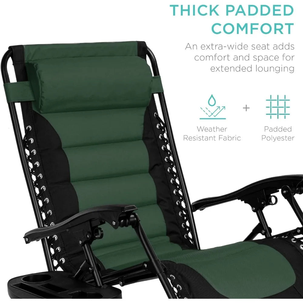 "XL Oversized Zero Gravity Outdoor Recliner with Headrest & Cup Holder"