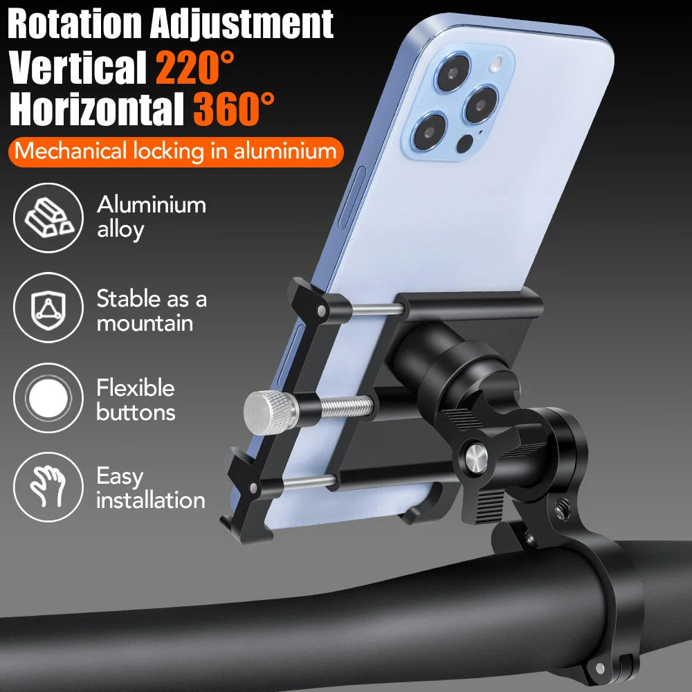 "NEWBOLER 360° Rotatable Aluminum MTB Phone Mount – Adjustable, Non-Slip Bike Holder for Cycling"