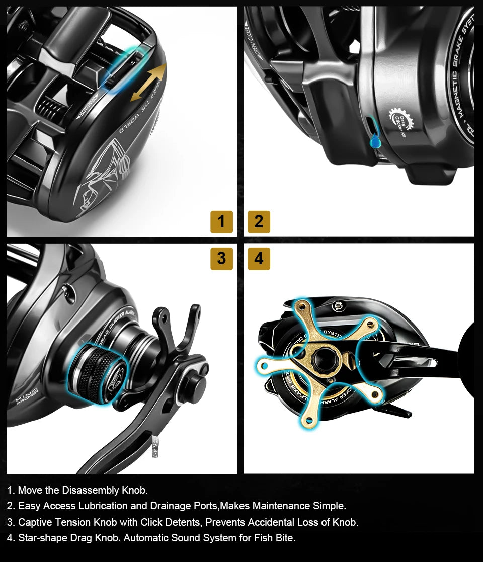 Soloking GKA300 Baitcasting Reel – 9.5KG Drag, 10 Bearings, 6.4:1 Gear Ratio, Drag Clicker, Single Power Handle
