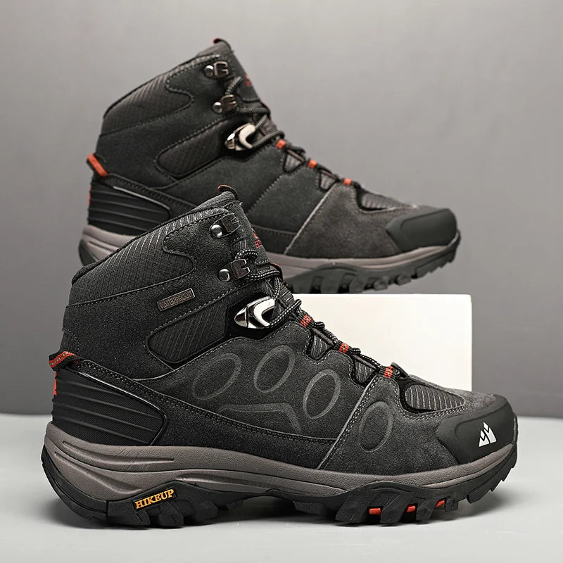 "HIKEUP Men's High-Top Hiking Boots - Winter, Non-Slip, Warm Suede Outdoor Shoes"