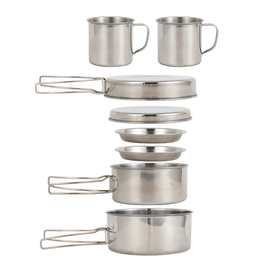 🥾🏕️ Adventure-Ready Camp Cook Set – 8-Piece Foldable Stainless Steel Kit for Backpackers & Family Camping Feasts 🍳🔥