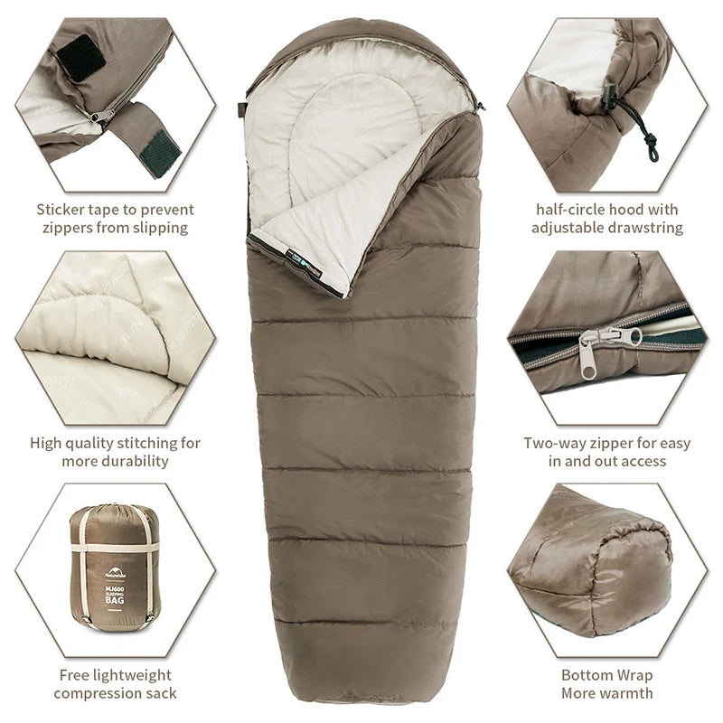 Naturehike MJ300/MJ600 Mummy Sleeping Bag - Lightweight, Winter-Ready, for Camping & Outdoors