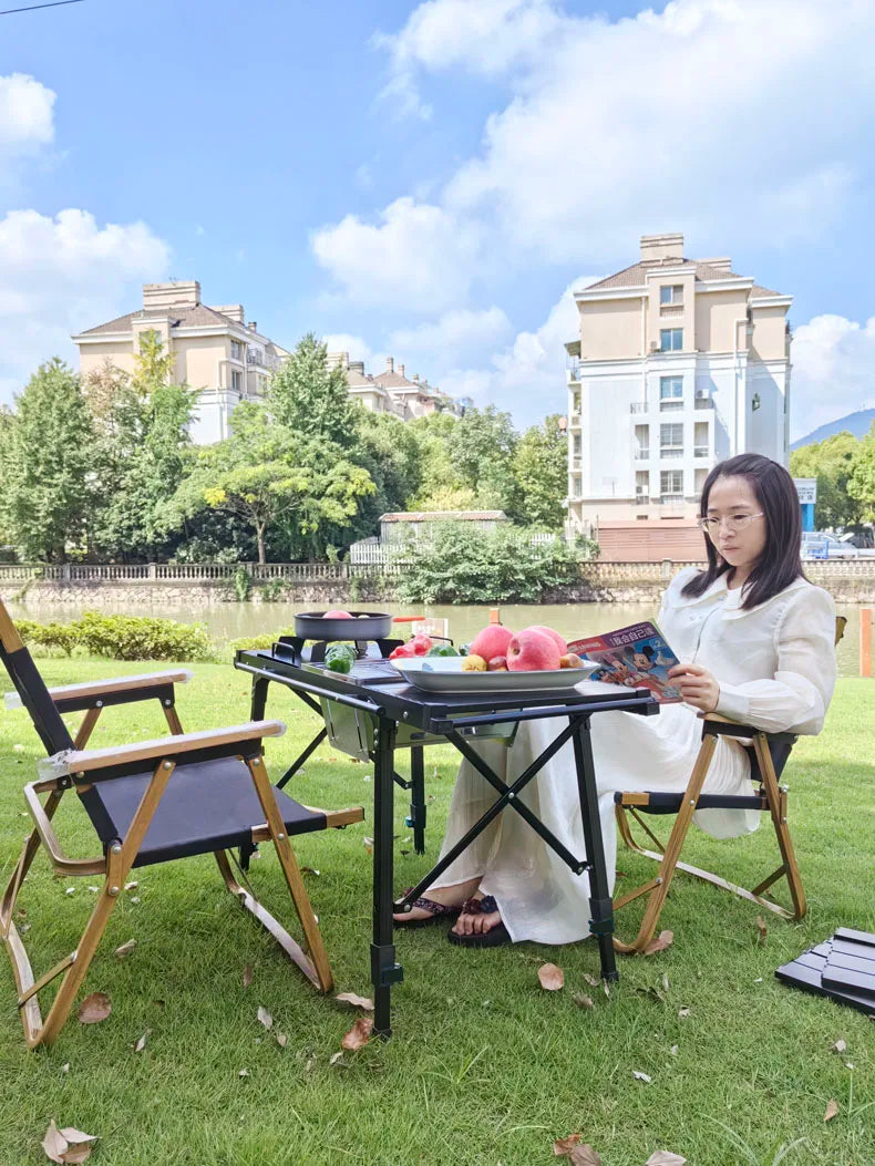 "LOHASCAMPING Multifunctional Lightweight IGT Folding Table with Adjustable Legs & Integrated Brazier for BBQ and Outdoor Adventures"