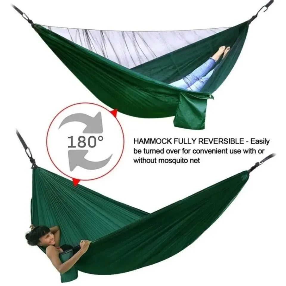 "Lightweight Hammock with Mosquito Net - High Strength Parachute Fabric, 250x120cm"