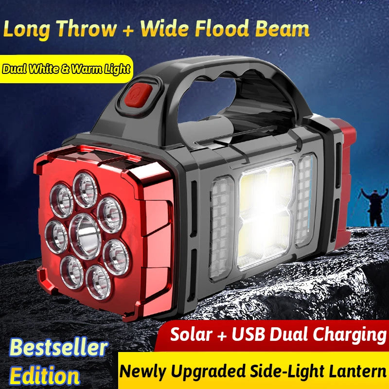 🔦 DUAL COLOR SOLAR LED LIGHT 🔋☀️ 16-LED Rechargeable Lantern w/ USB Power Bank – Dual Light Modes for Any Adventure!