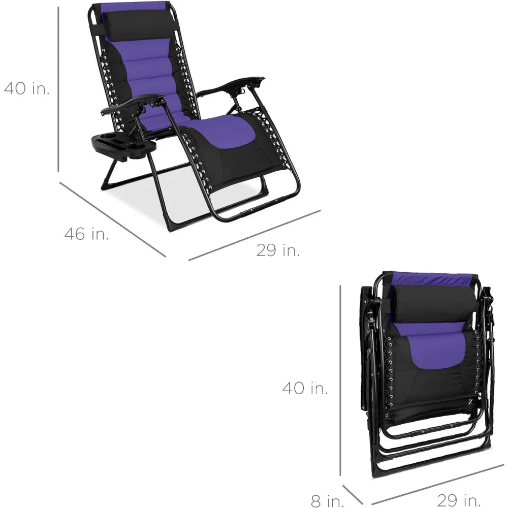 "XL Oversized Zero Gravity Outdoor Recliner with Headrest & Cup Holder"