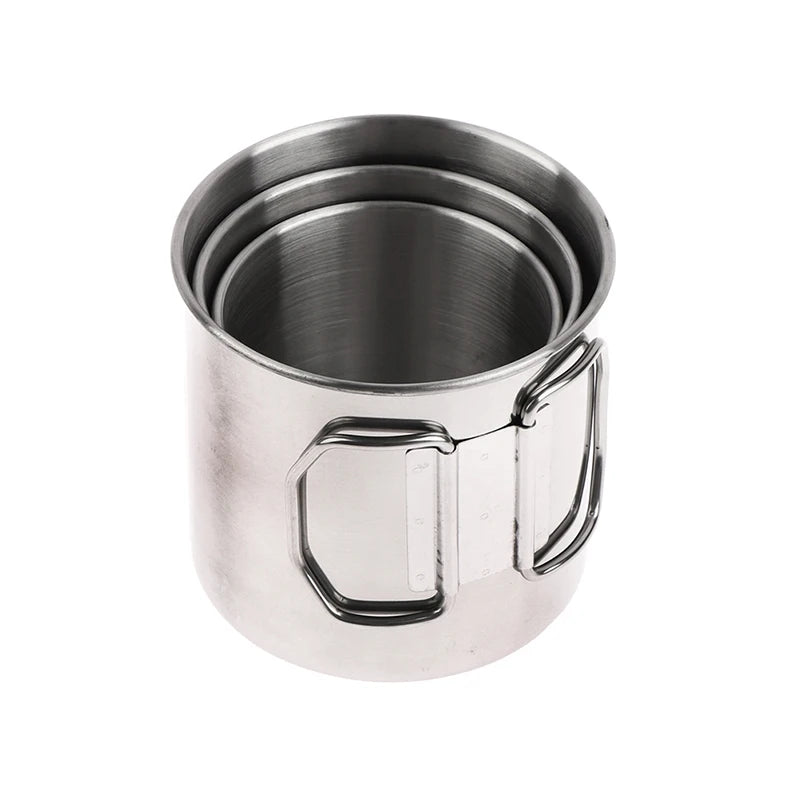 Stainless Steel Folding Handle Cup with Carabiner ,perfect for outdoor camping