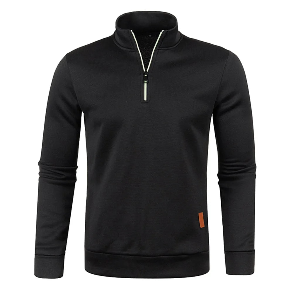 Men's Spring & Autumn Thicker Half-Zip Pullover Hoodie with Turtleneck.