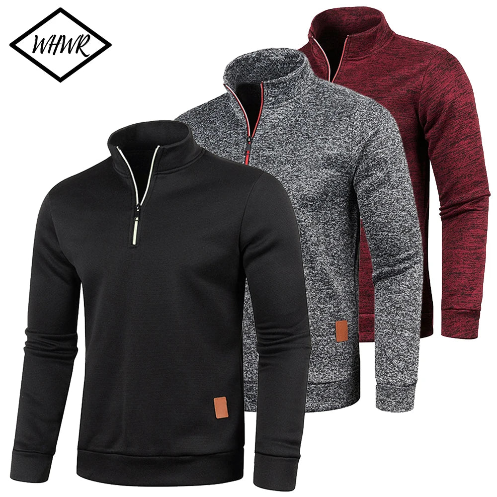 Men's Spring & Autumn Thicker Half-Zip Pullover Hoodie with Turtleneck.