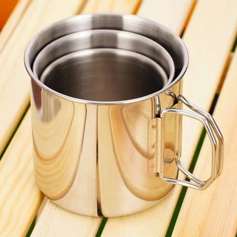 Stainless Steel Folding Handle Cup with Carabiner ,perfect for outdoor camping