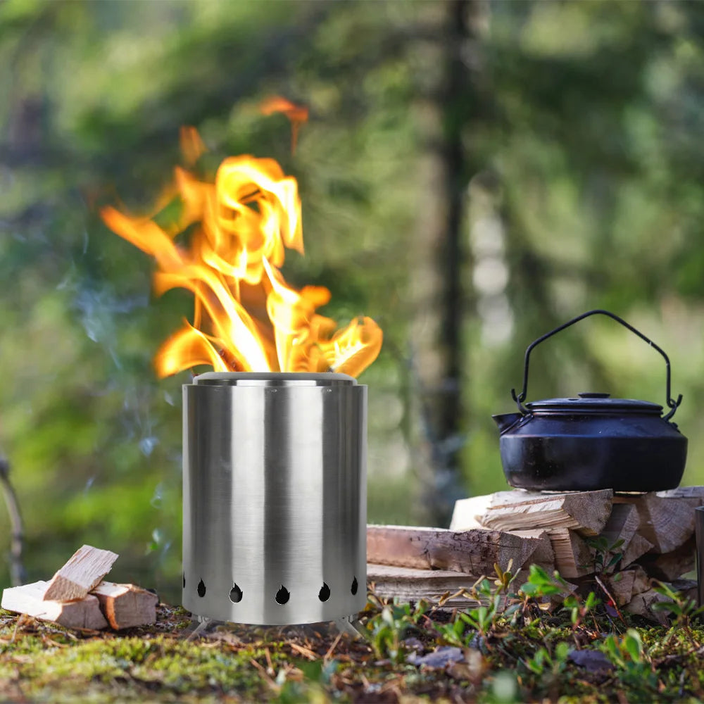 "Compact Stainless Steel Camping Wood Stove – Smokeless Fire Pit for Hiking, Backpacking & Outdoor Adventures"