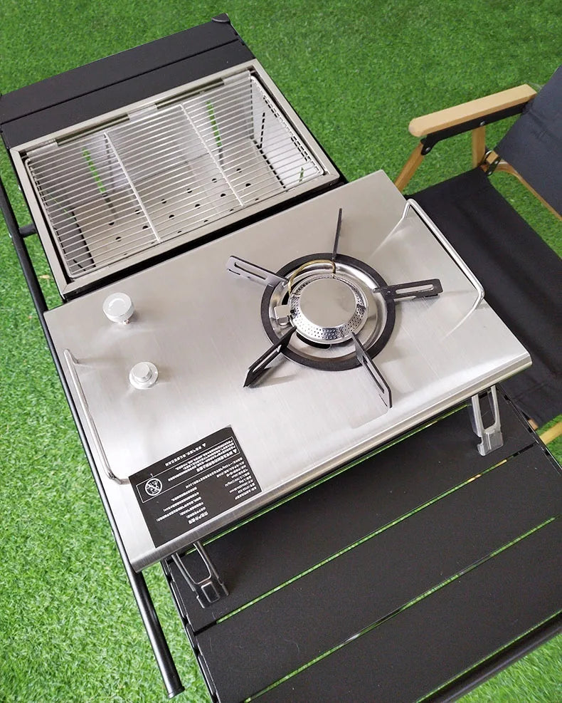 "LOHASCAMPING Multifunctional Lightweight IGT Folding Table with Adjustable Legs & Integrated Brazier for BBQ and Outdoor Adventures"