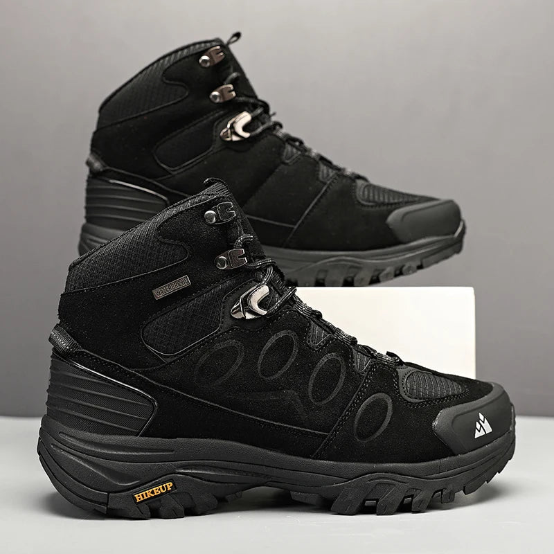 "HIKEUP Men's High-Top Hiking Boots - Winter, Non-Slip, Warm Suede Outdoor Shoes"