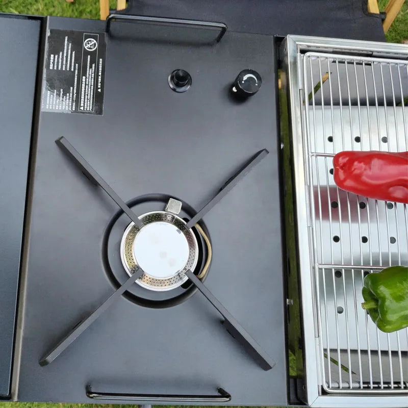 "LOHASCAMPING Multifunctional Lightweight IGT Folding Table with Adjustable Legs & Integrated Brazier for BBQ and Outdoor Adventures"