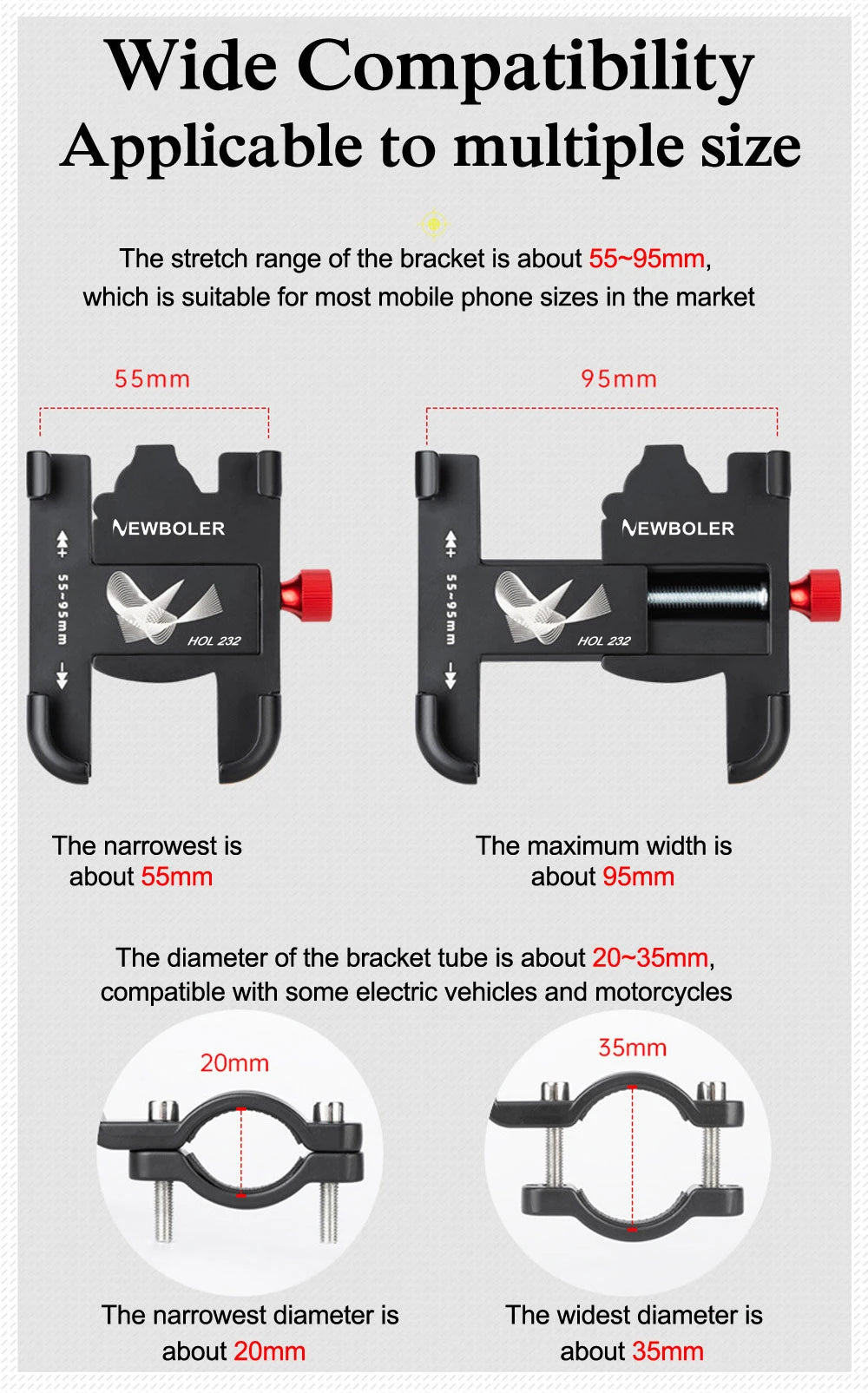 "NEWBOLER 360° Rotatable Aluminum MTB Phone Mount – Adjustable, Non-Slip Bike Holder for Cycling"