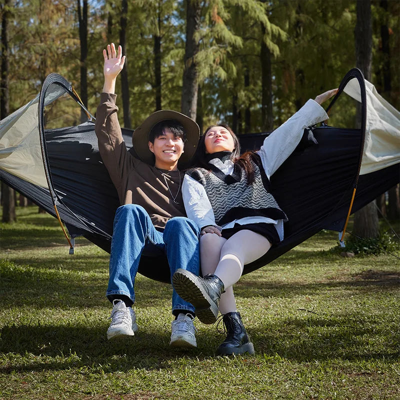 🏕️ MODEL 2.0 TRAVELER HAMMOCK 🦟☀️ Double Hammock w/ Mosquito Net & Sunshade – Outdoor Ready, Anti-Roll Stability!