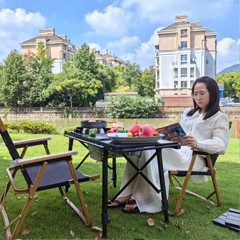 "LOHASCAMPING Multifunctional Lightweight IGT Folding Table with Adjustable Legs & Integrated Brazier for BBQ and Outdoor Adventures"