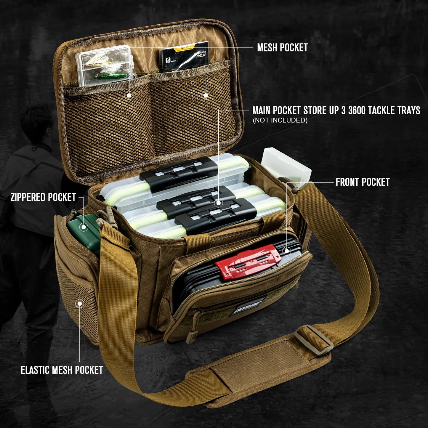 "Goture High-Capacity 600D Oxford Fishing Tackle Shoulder Bag