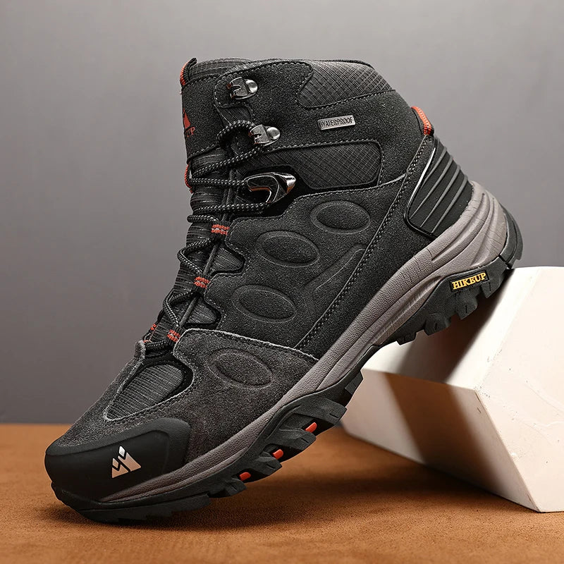 "HIKEUP Men's High-Top Hiking Boots - Winter, Non-Slip, Warm Suede Outdoor Shoes"