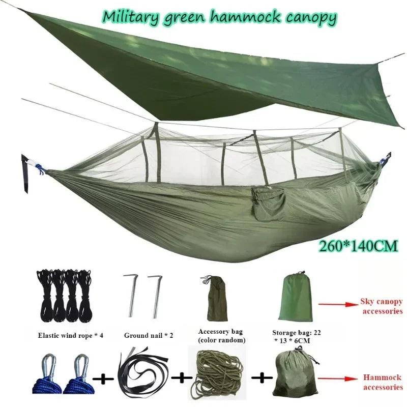🌧️ ULTRA CAMP HAMMOCK SET 🦟☀️ 260x140cm Mosquito-Proof Hammock w/ Waterproof Rain Fly & Sunshade – Full Shelter Comfort Anywhere!