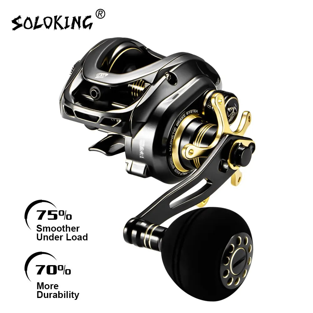Soloking GKA300 Baitcasting Reel – 9.5KG Drag, 10 Bearings, 6.4:1 Gear Ratio, Drag Clicker, Single Power Handle