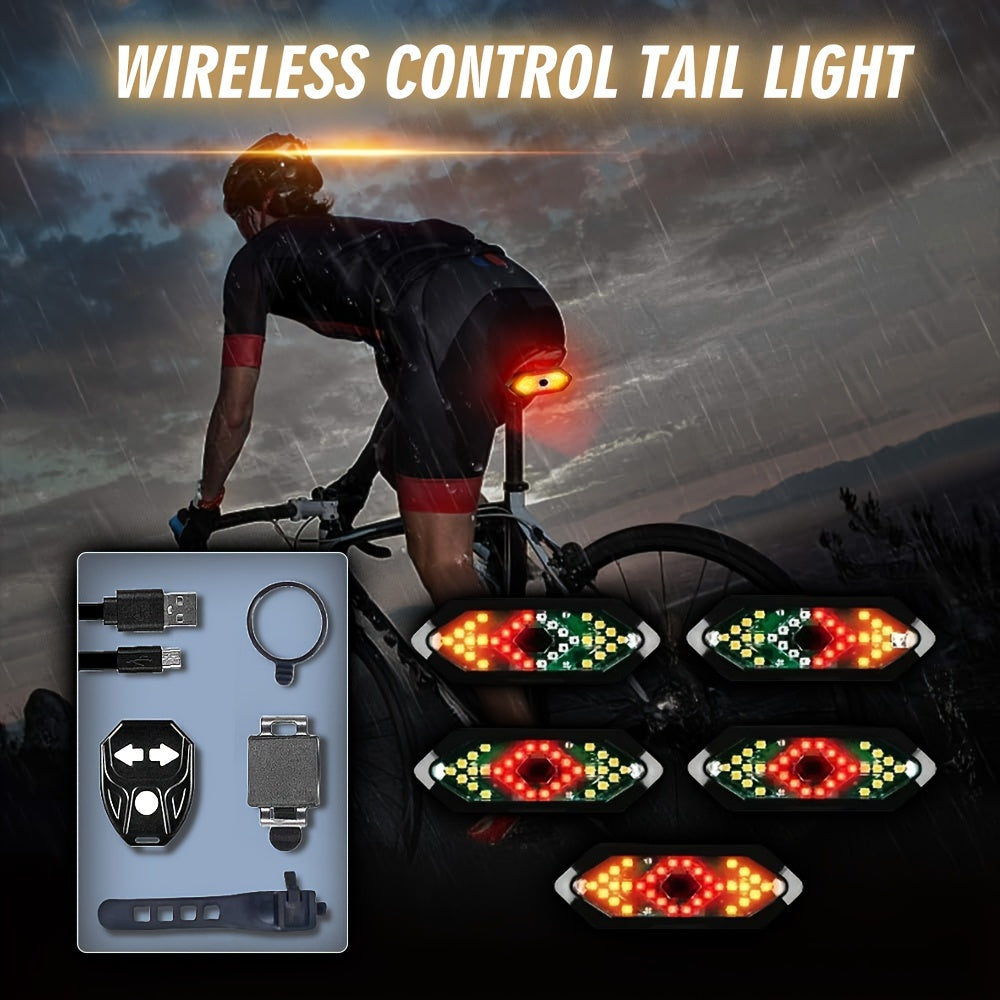 "USB Rechargeable Bike Tail Light with Turn Signals & Wireless Remote - Ultra-Bright LED, 5 Modes, Waterproof Safety Light for All Bicycles"